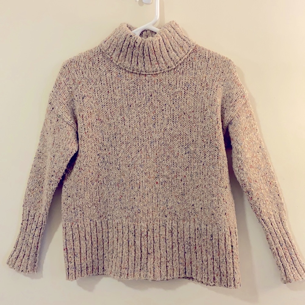 J Crew Mock Neck Italian Yarn Confetti Flecks Oversized Sweater